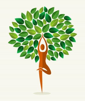 Human shape yoga exercise tree design. Vector file layered for easy manipulation and custom coloring.