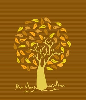 Gold branches leaf tree stripes background design. Vector file layered for easy manipulation and custom coloring.