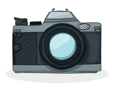Retro style cartoon photo camera drawing over white background