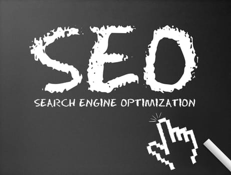 Dark chalkboard with search engine optimization illustration.