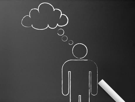 Dark chalkboard with a think cloud illustration.