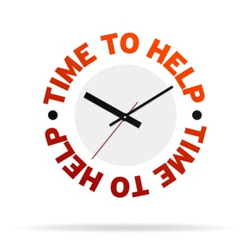 Clock with the words time to help on white background.