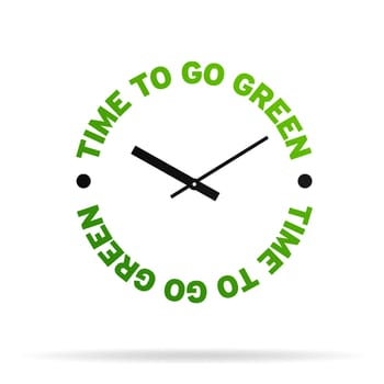 High resolution clock with the words time to go green on white background.