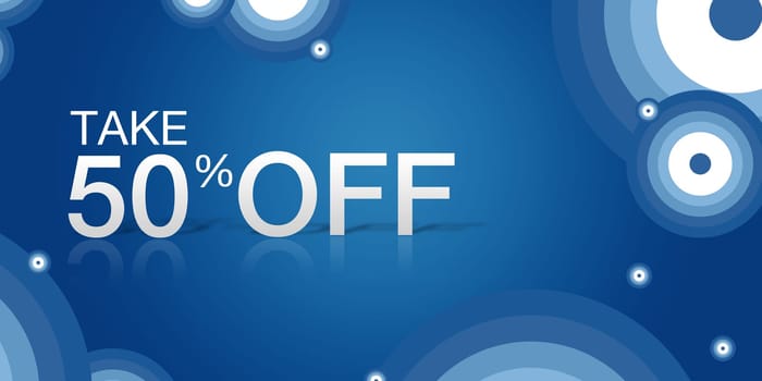 Purple, high resolution "Take 50% Off"" coupon with abstract elements."