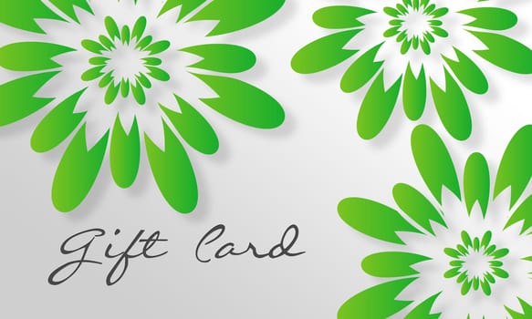 High resolution gift card graphic with green floral elements ready to print.