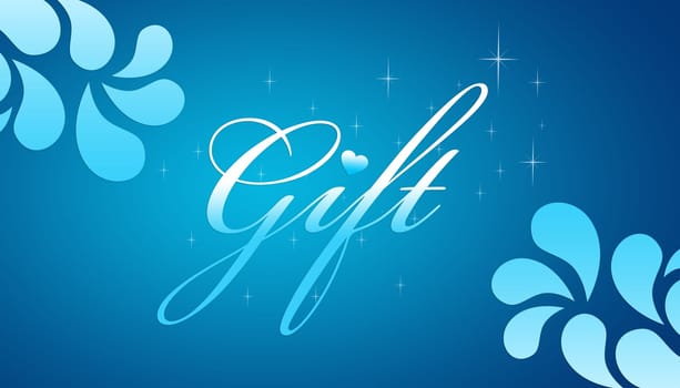 High resolution promotional gift certificate grahic with floral elements on blue background.