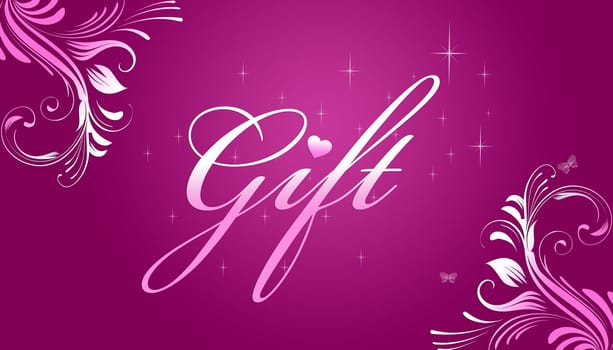 High resolution promotional gift certificate grahic with floral elements on pink background.
