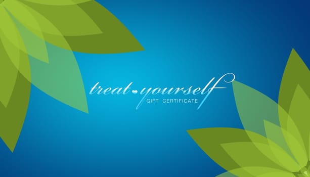 High resolution promotional "Treat Yourself"" gift certificate grahic with floral elements."