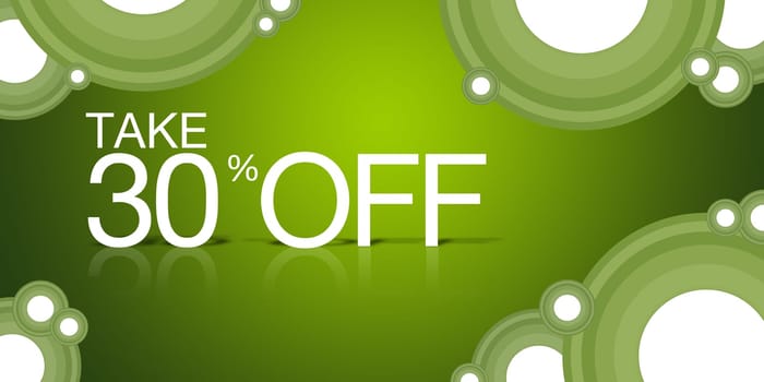 green, high resolution "Take 30% Off"" coupon with abstract elements."
