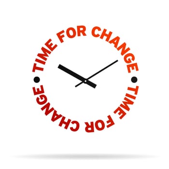 High resolution clock with the words time for change on white background.