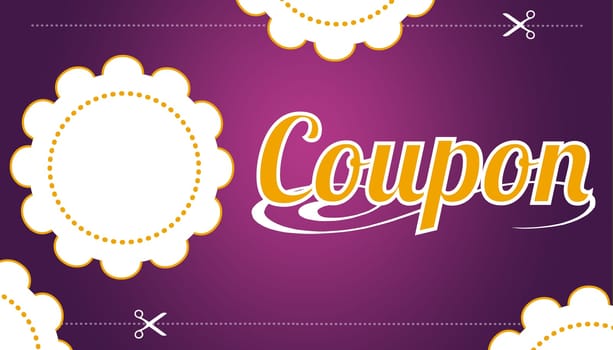 High resolution promotional coupon on purple background.