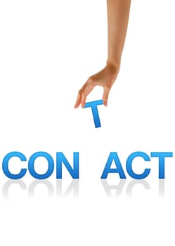 High resolution graphic of a hand holding the letter T from the word Contact.