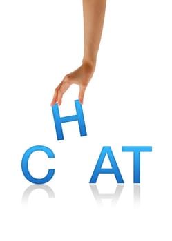 High resolution graphic of a hand holding the letter H from the word Chat.