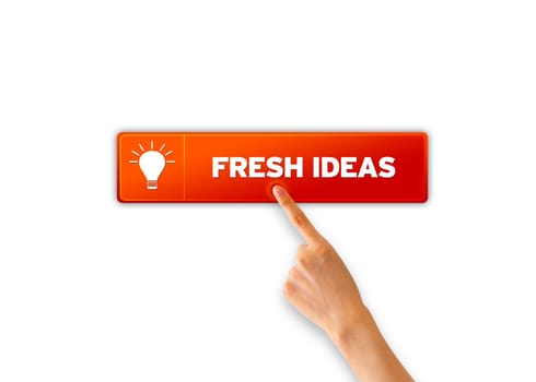 Hand pointing at orange fresh ideas icon.