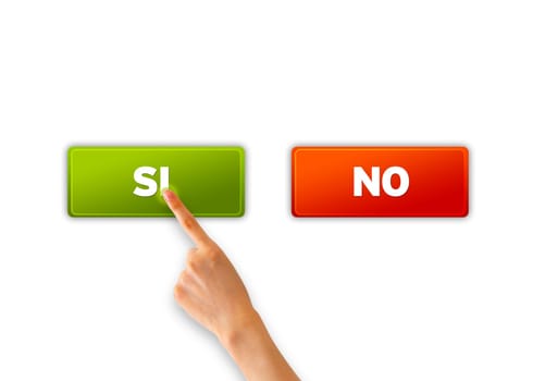 A hand pointing at a green si icon.