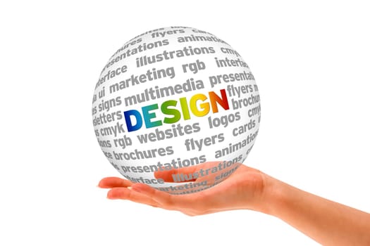 Hand holding a Design 3D Sphere on white background.