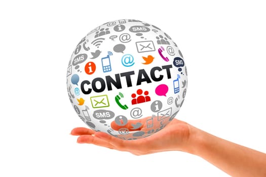 Hand holding a Contact Us 3d Sphere.