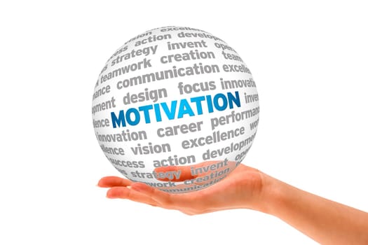 Hand holding a roung 3d Motivation Sphere.