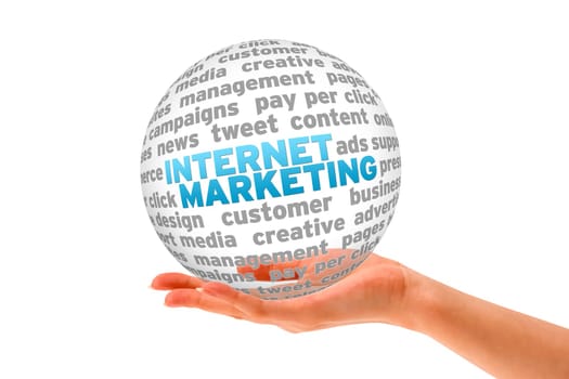 Hand holding a Internet Marketing 3d Sphere.