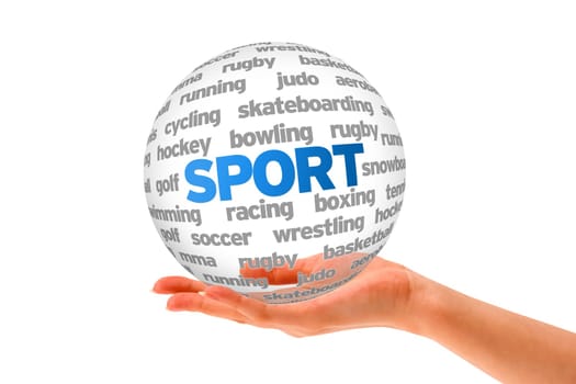 Hand holding a 3d Sport Sphere on white background.