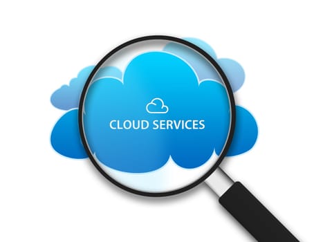 Magnifying Glass with Clouds on white background