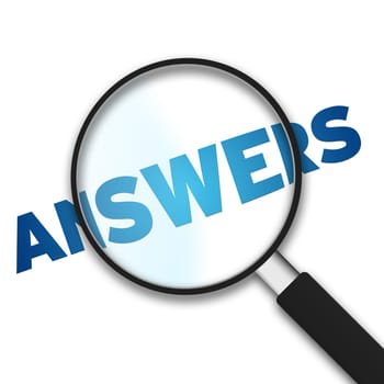 Magnifying Glass with the word answers on white background