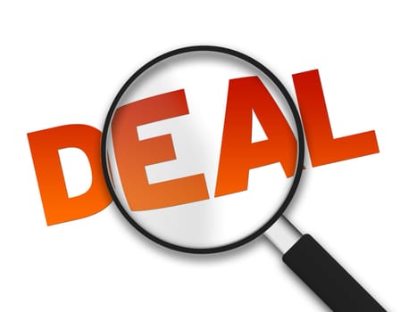 Magnifying Glass with the word deal on white background