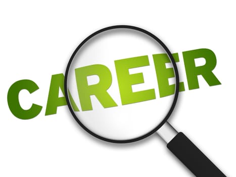 Magnifying Glass with the word Career on white background.