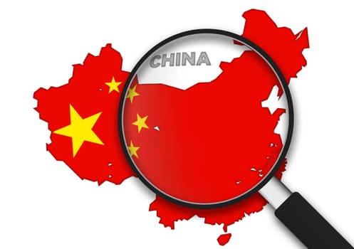 Magnifying Glass with the China country Map on white background.