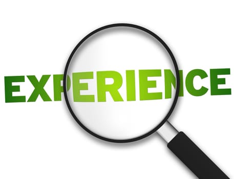 Magnifying Glass with the word experience on white background.
