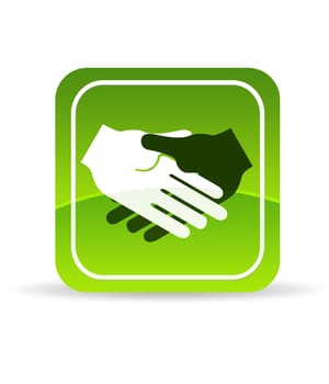 High resolution green hand shake icon on white background.