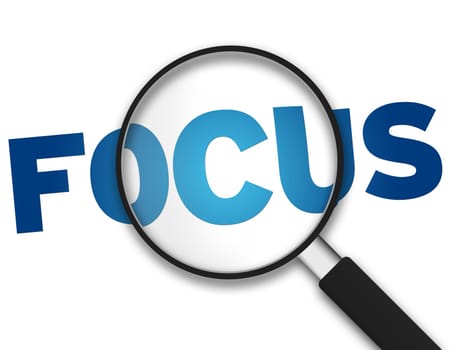 Magnifying Glass with the word Focus on white background.