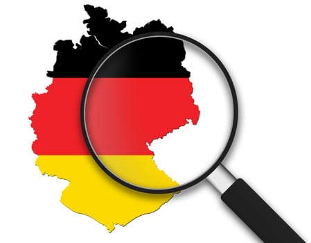 Magnifying Glass with a German Map on white background.