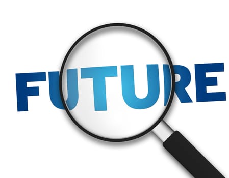 Magnifying Glass with the word Future on white background.