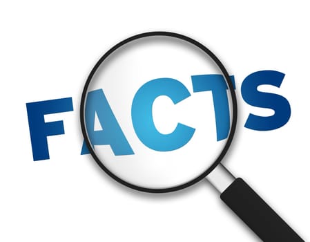 Magnifying Glass with the word Facts on white background.