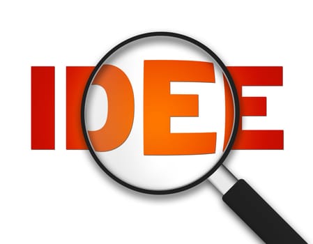 Magnifying Glass with the word Idea on white background.