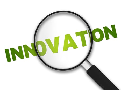 Magnifying Glass with the word Innovation on white background.