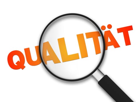 Magnifying Glass with the word Quality on white background.