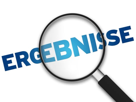 Magnifying Glass with the word results on white background.