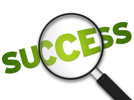 Magnifying Glass with the word Success on white background.