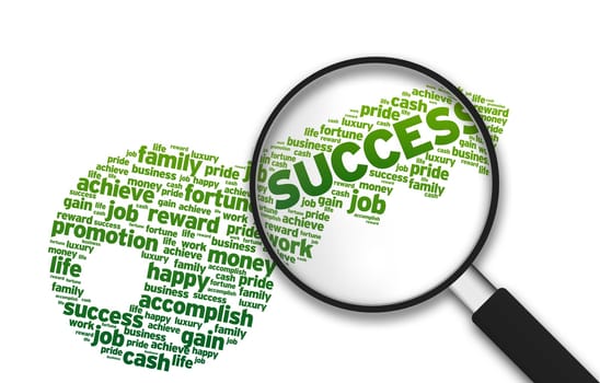 Magnifying Glass with a key and the word Success on white background.