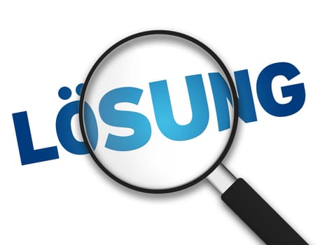 Magnifying Glass with the word Solutions on white background.