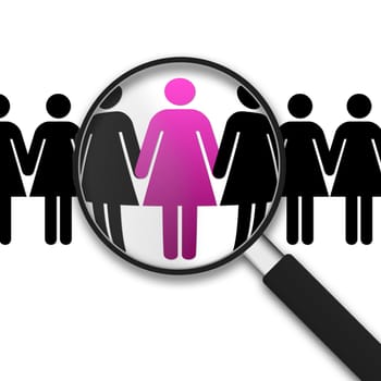 Magnifying Glass with Clipart Women on white background