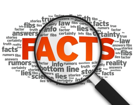 Magnified illustration with the word Facts on white background.