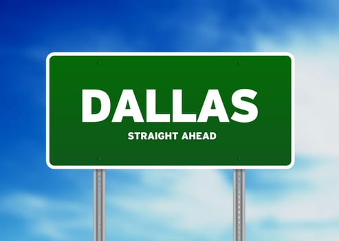 Green Dallas, Texas, USA highway sign on Cloud Background.