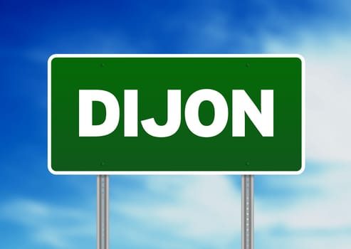 Green Dijon, France highway sign on Cloud Background.