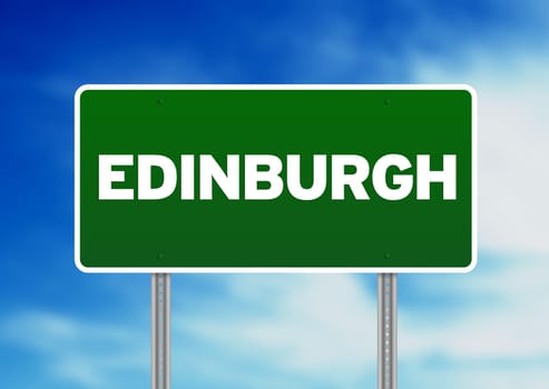 Green Edinburgh, England highway sign on Cloud Background.