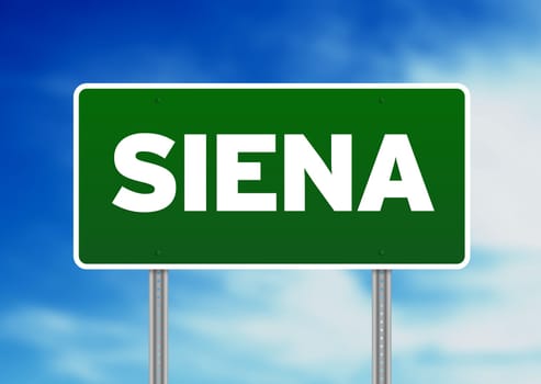 Green Siena, Italy highway sign on Cloud Background.