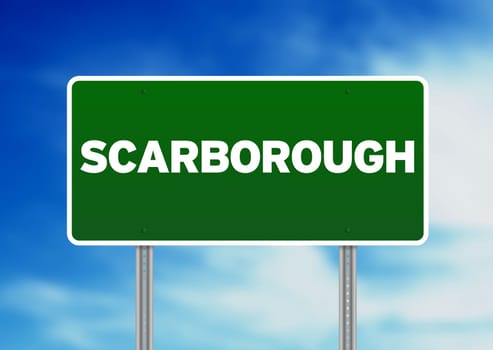Green Scarborough, England highway sign on Cloud Background.