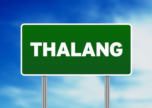 Green Thalang, Thailand road sign on Cloud Background.